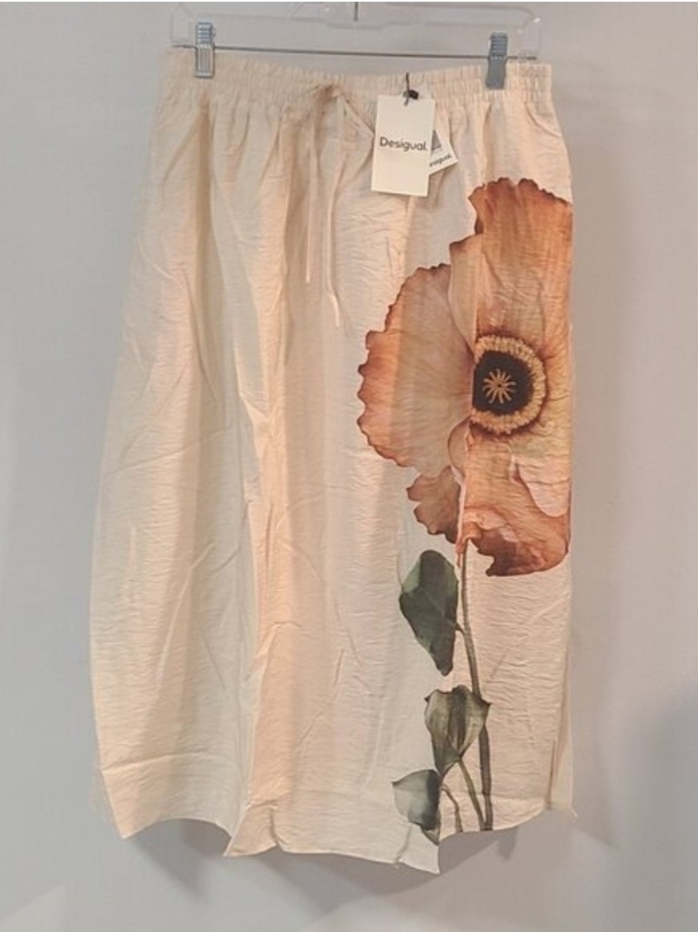 Desigual Cream Midi Skirt with Peach Floral Print